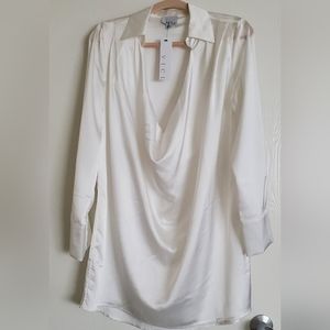 Vici White Satin Collared Drape Mini Dress
